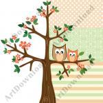Tree With Baby Owl And Mama Owl - Clip Art Owl,..