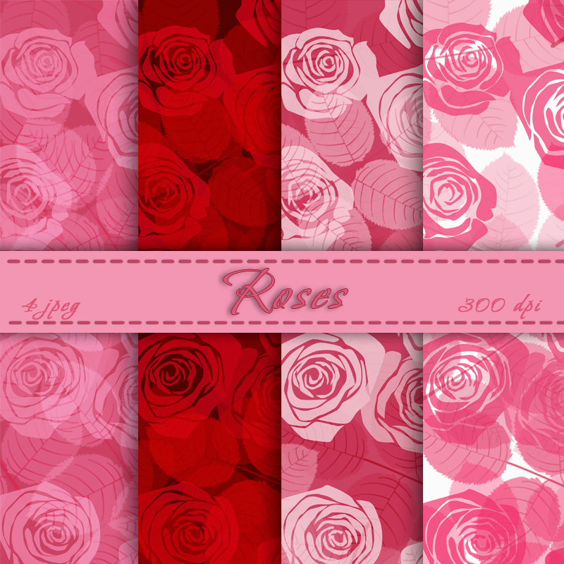 Roses Digital Paper Download Background With Roses of 4 Sheets Flowers Rose Art for Prints Clip Art Roses