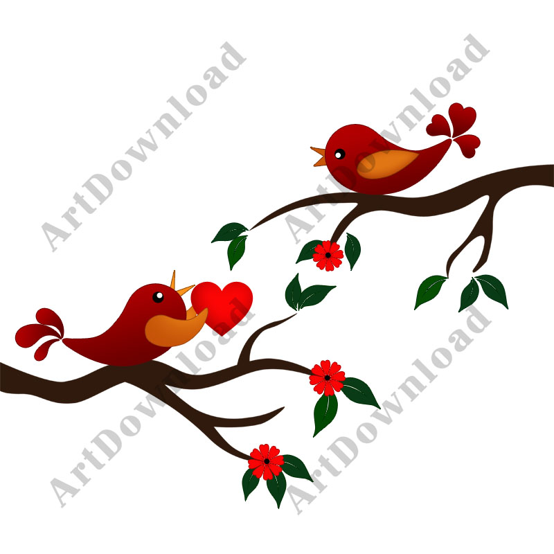 Red Love Birds - Digital Clip Art, Digital Scrapbooking, Clip art birds