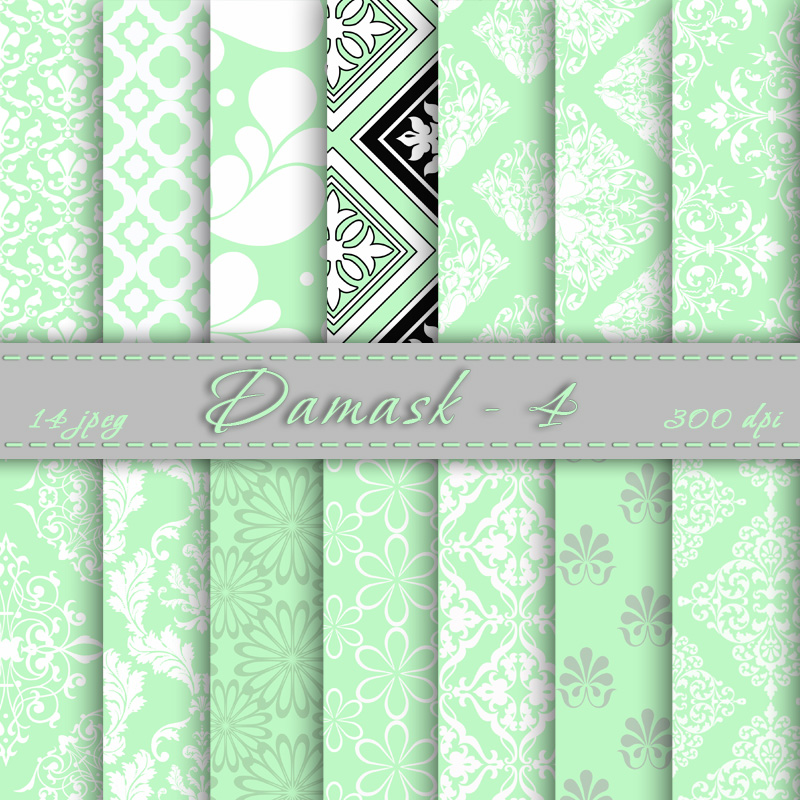 Mint Damask Digital Scrapbook Paper Digital Downloads Digital Paper Printable Scrapbooking Papers