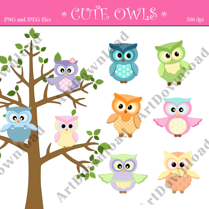 Cute owl Clip Art Digital Scrapbooking Digital Clip Art Owl Set for Personal and Commercial Use