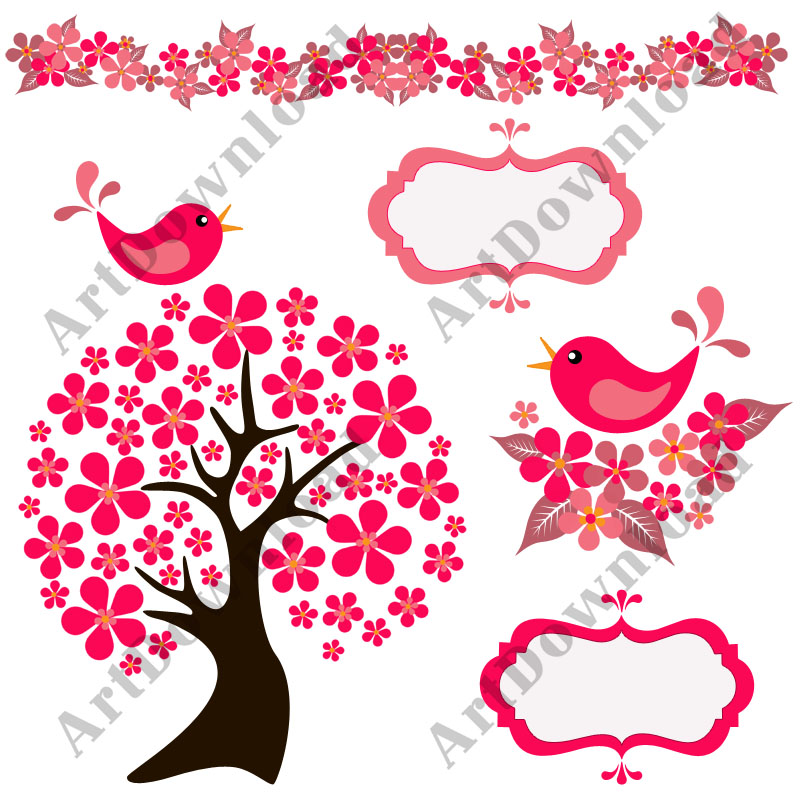 Tree with Birds Clip Art Birds Scrapbooking Digital Clip Art Commercial And Personal Use