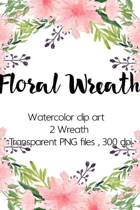 Watercolour Floral Wreath - Watercolor Dahlia, Clip Art Wreath, Scrapbooking Clip Art, Watercolour Clipart, Wedding Clip Art, Commercial Use,