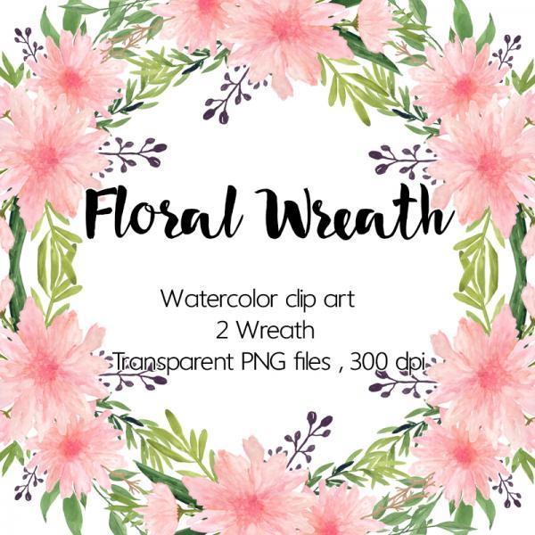 Watercolour Floral Wreath - Watercolor dahlia, Clip art wreath, Scrapbooking Clip Art, Watercolour clipart, Wedding clip art, Commercial use, Dahlias clipart, Hand painted wreath